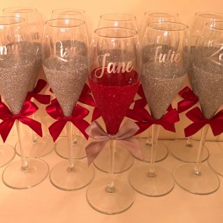 glitter wedding bridesmaid champagne glasses