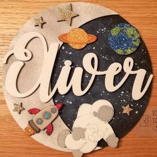 spaced themed door plaque