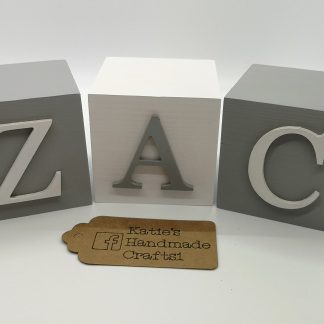 wooden Letter Blocks 70cm grey white personalised initial
