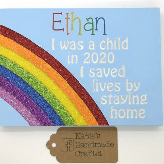 Rainbow Lockdown Memory 2020 Plaque Glitter Covid 19 Stay Home